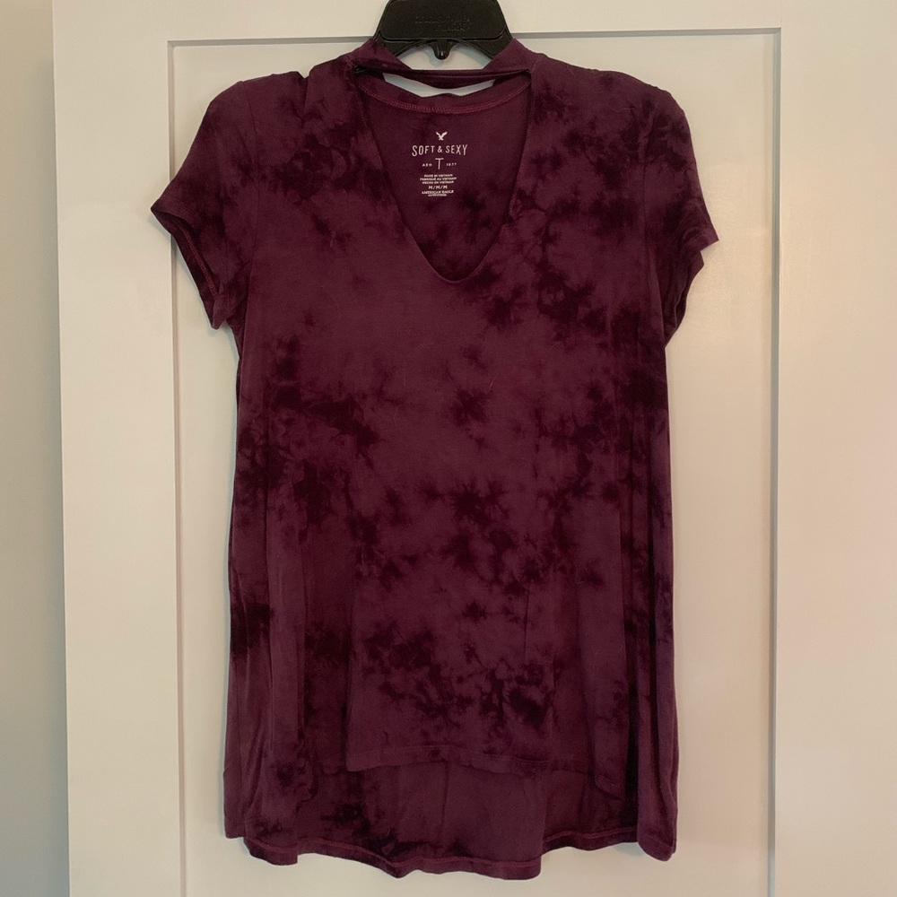 Purple tie dye top with choker neckline